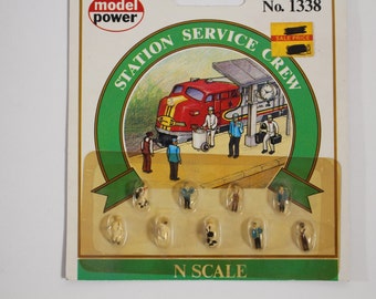 Tiny Train Station People ~ Service Crew ~ N Scale Train Models ~ Handpainted No.1338 Model 12 Pcs ~ New Vintage Bubble Pack ~ Train Figures