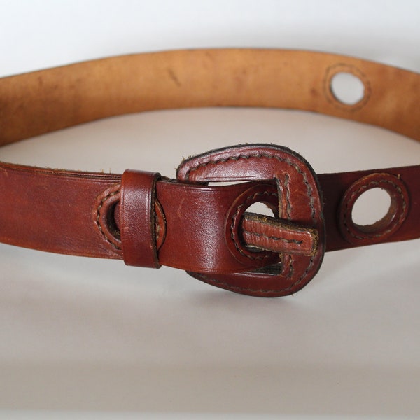 Belt Hand Made Leather Belt 80s, 90's Unique Circle Cutouts, Made in Mexico,  SZ "Medium" Very Nice, B50