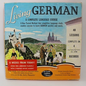 Learn German Album Set,  33 1/2 RPM  - 4 Long-Playing High Fidelity Albums ~ Six Week Course ~ Includes Dictionary of Common Words