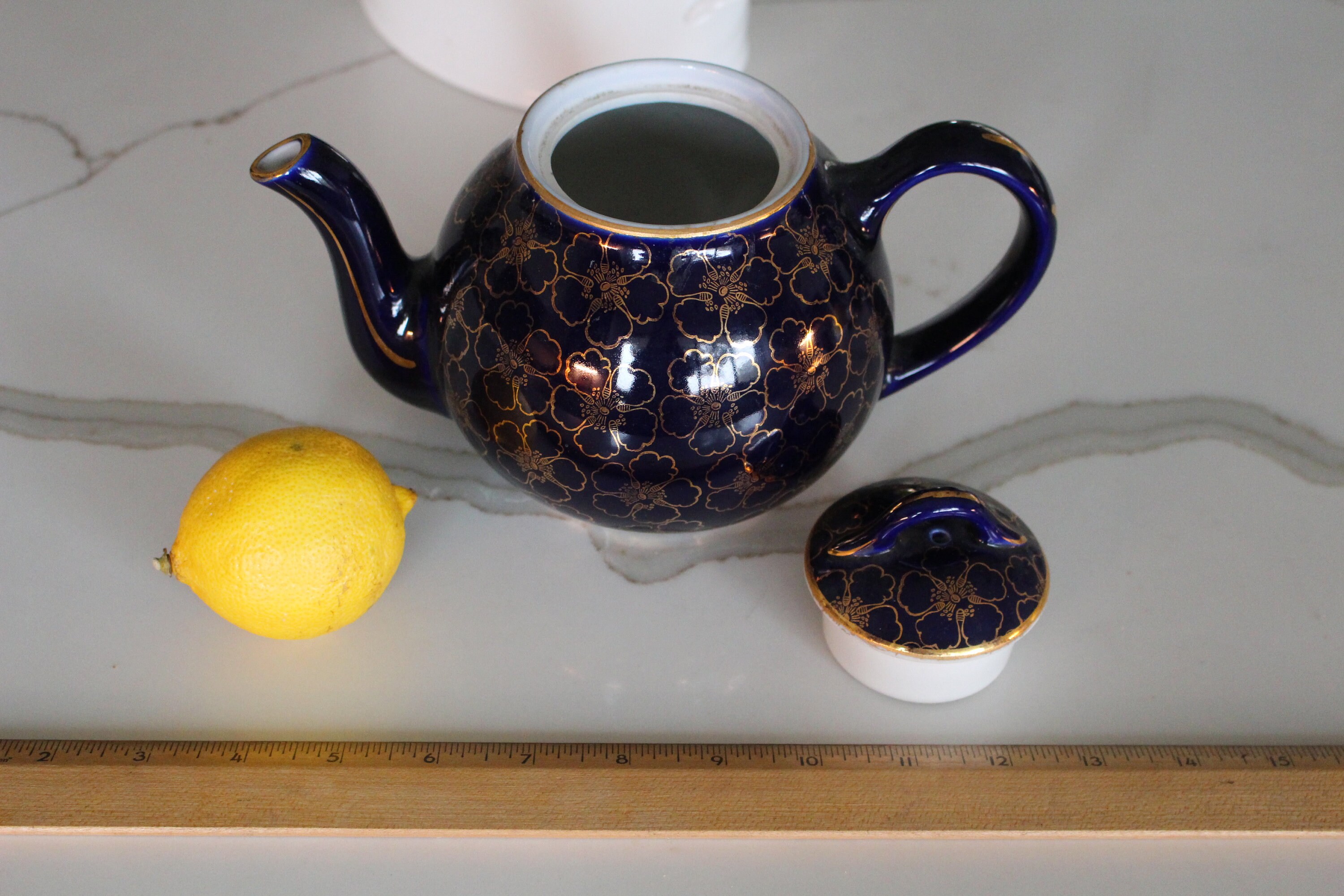HALL USA Teapot Navy / Cobalt Blue With Gold Gilt Flowers and Etsy