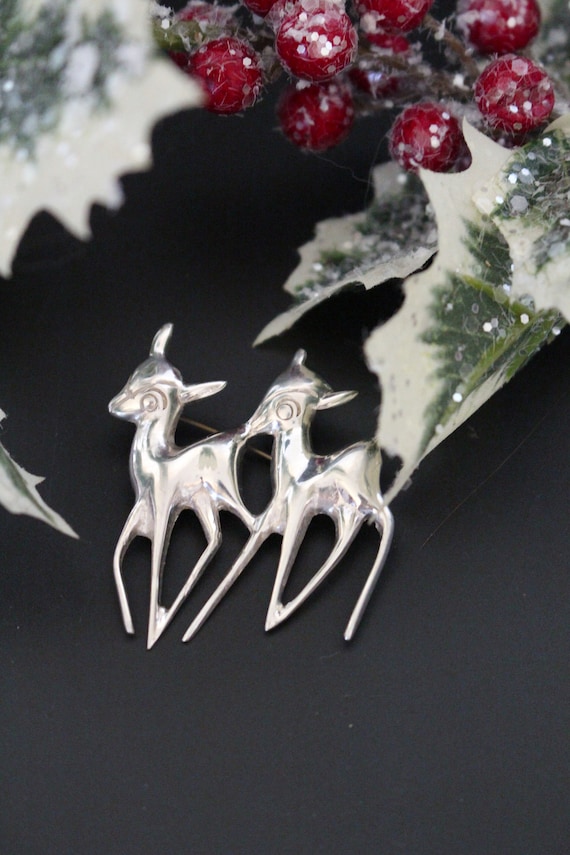 Sterling Reindeer Brooch Vintage 925 Silver Pin  … - image 1