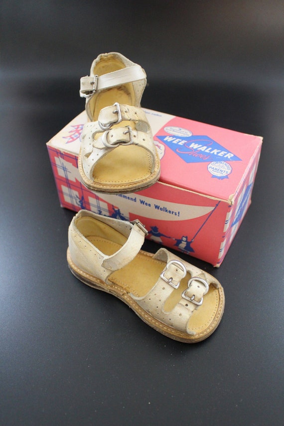 1950s Wee Walker Shoes Size 2 1/2, White Perforate