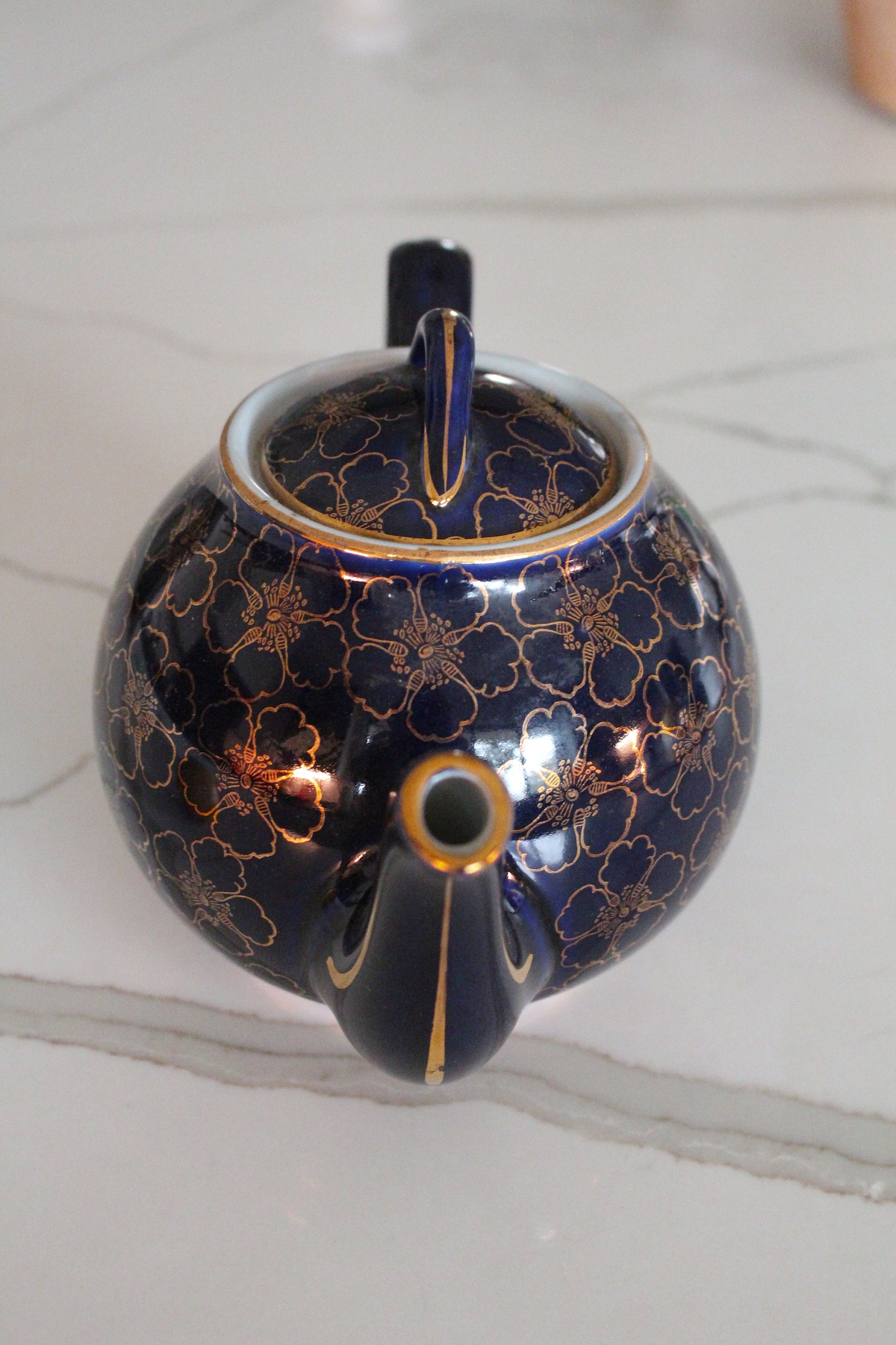 HALL USA Teapot Navy / Cobalt Blue With Gold Gilt Flowers and Etsy