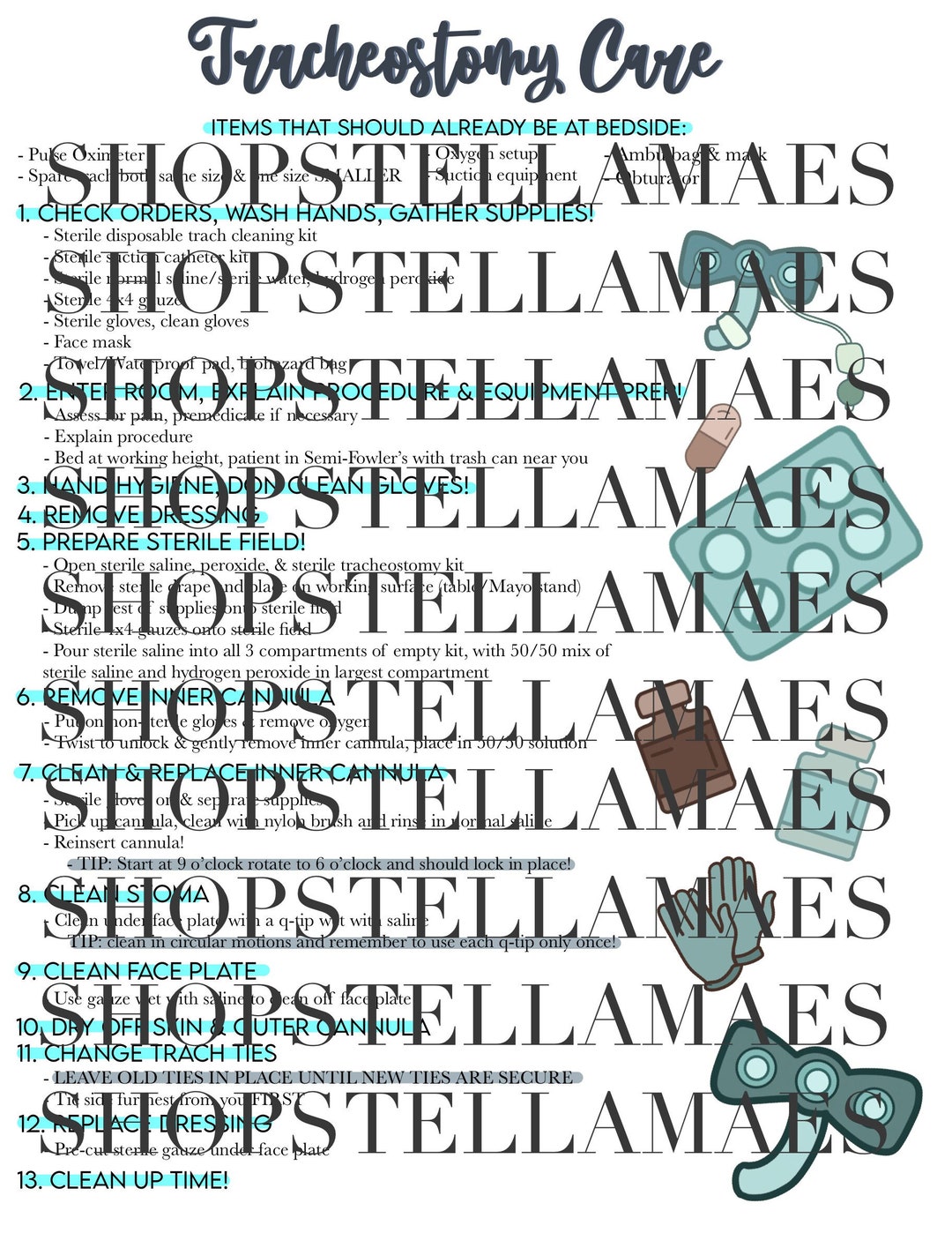 Tracheostomy Care Study Guide Trach Care Cheat Sheet Trach Nursing Study Guide Etsy