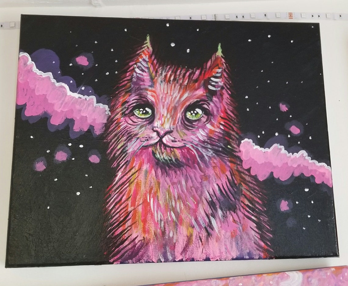 Ethereal Abstract cat acrylic painting Etsy