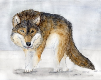 Wolf Krafttier Original Aquarellmalerei