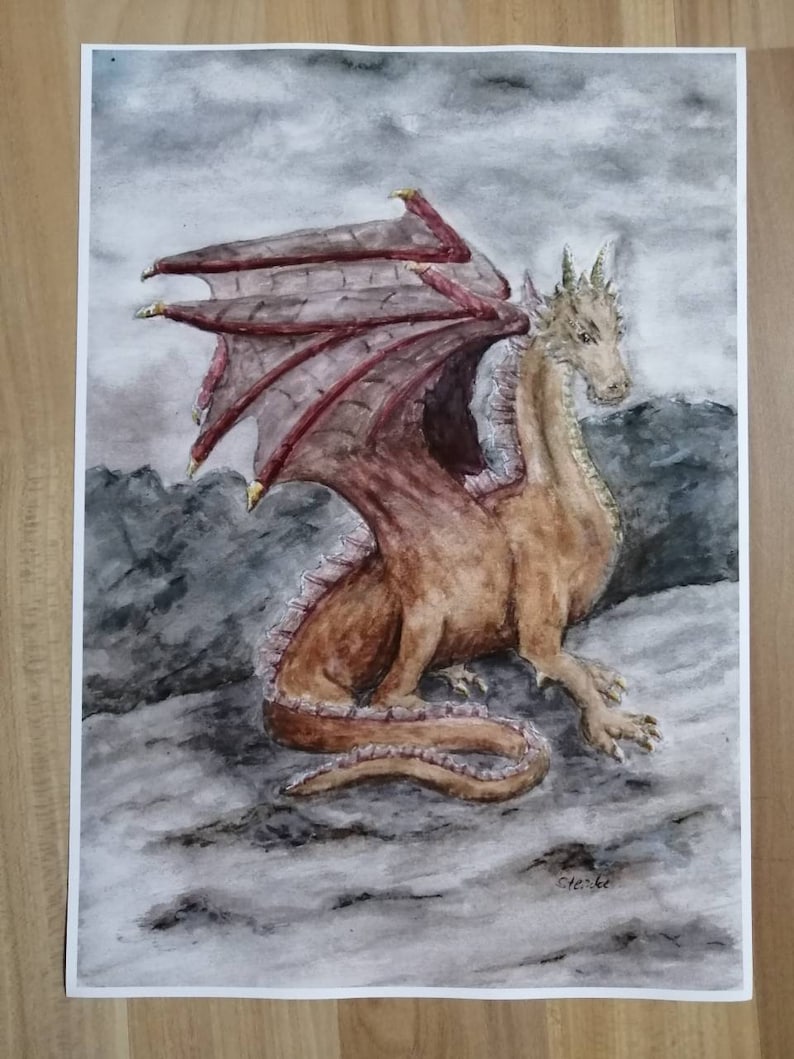 Drache Aquarellmalerei Druck Poster Posterdruck DIN A4 | Etsy