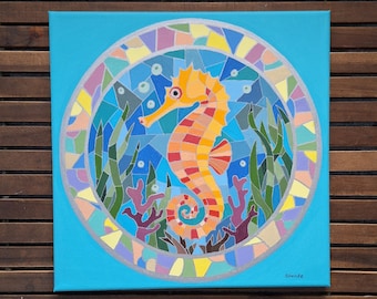 The seahorse / abstract mosaic picture / original acrylic painting