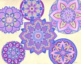 Mandalas in purple tones original acrylic painting