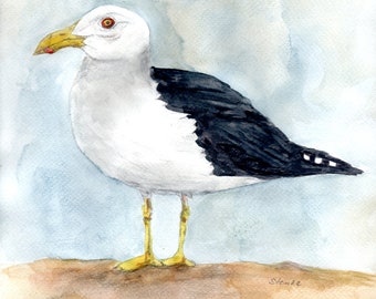 Seagulls on the beach watercolourpainting