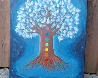 Chakra tree acrylic painting on canvas