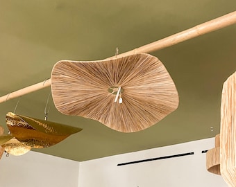 CLEARANCE SALE 60cm Raffia Pendant Light – Boho Bali Lampshade in Natural Fiber – Boho Chic Decorative Lighting