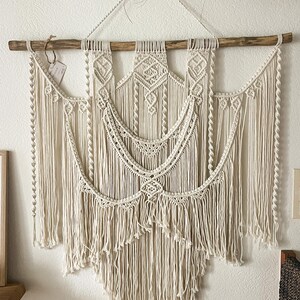 Large cream Bali macrame wall hanging decoration image 1