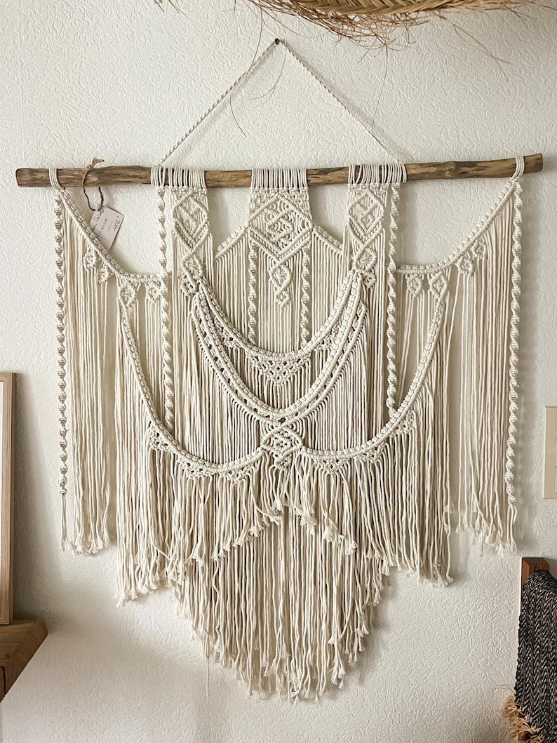 Large cream Bali macrame wall hanging decoration image 1