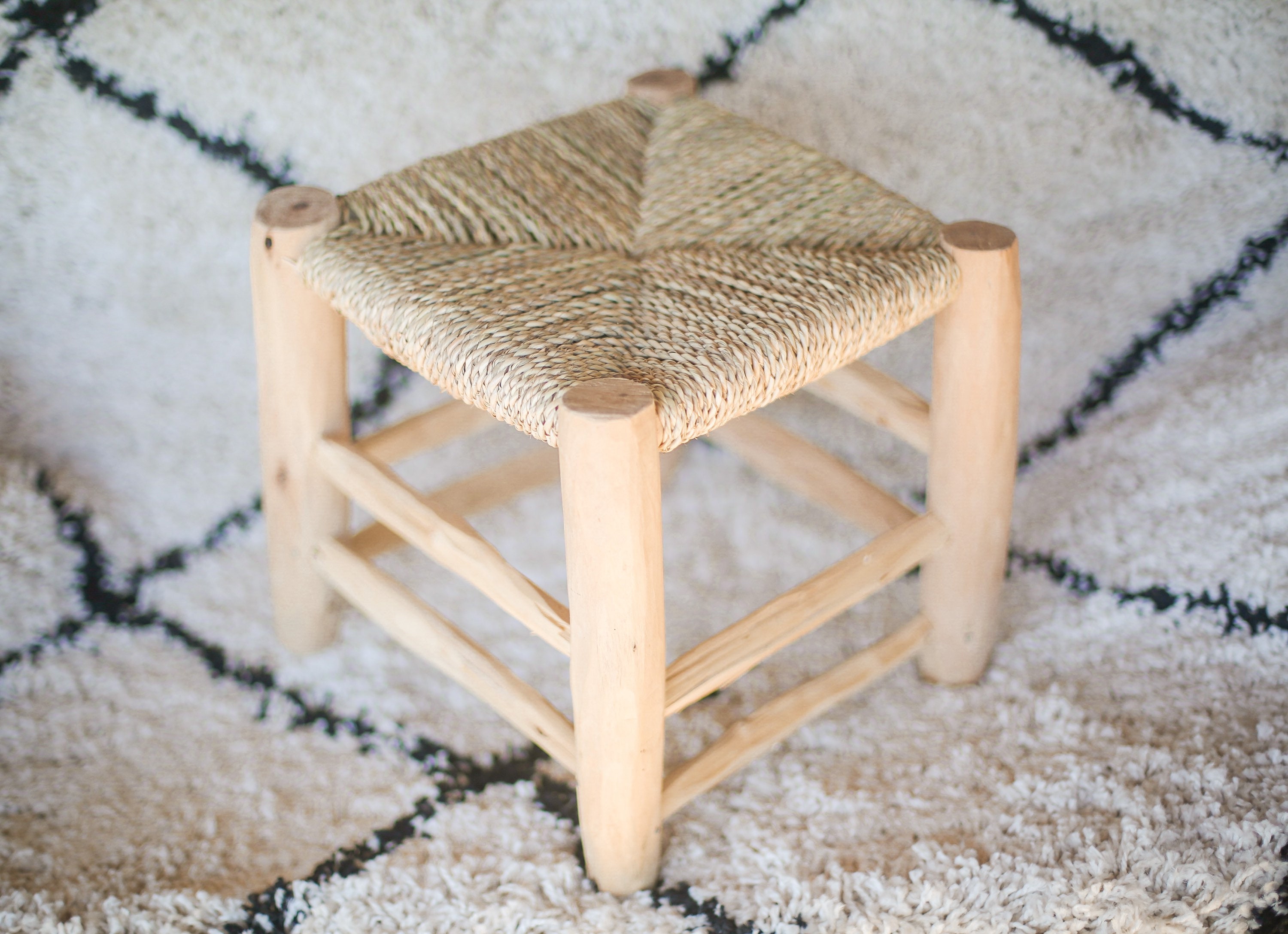 Tabouret Maroc Paille et Bois Pour Enfant