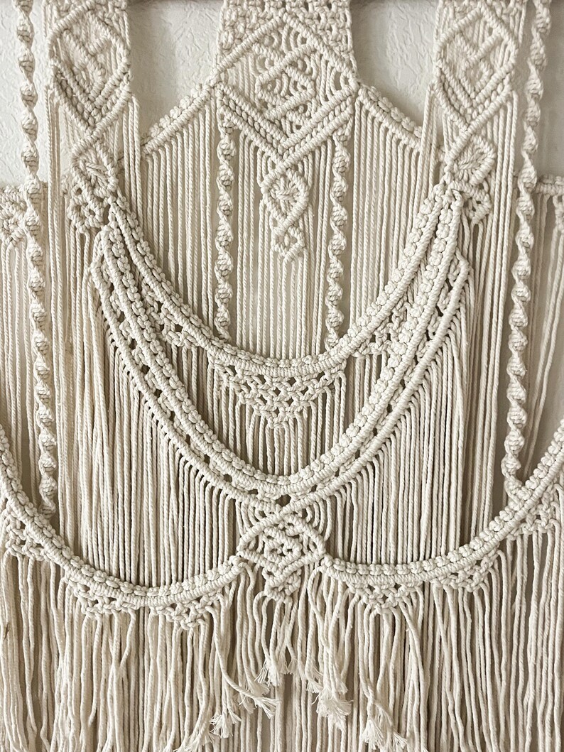 Large cream Bali macrame wall hanging decoration image 3