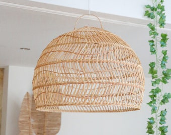 Suspension rotin bali fait main abat jour luminaire naturel