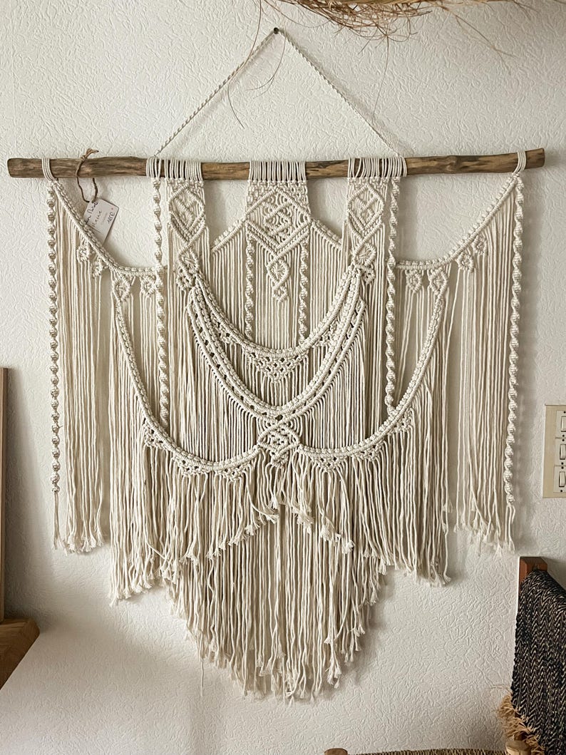 Large cream Bali macrame wall hanging decoration image 4