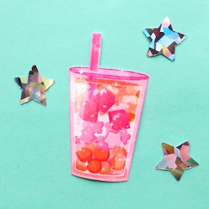 Lesbian Pride Sparkle Bubble Tea- Holographic Sticker