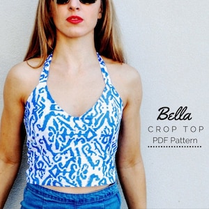 PDF Sewing Pattern Download: Halter neck crop top. Small, medium, large.