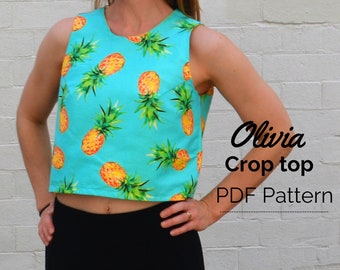 Easy PDF Sewing Pattern Download: Simple lined crop top with zip. Sizes 8, 10, 12, 14, 16,18