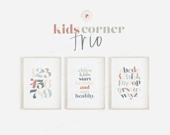 Kid's Corner Trio - 3 Poster Set Pediatric Chiropractic Posters Kids Room | Child Decor