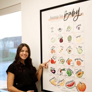Gráfico de embarazo con pancita / Póster de frutas con tamaño de bebé semana a semana