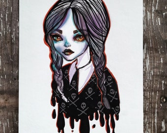 Wednesday Ghoul Friend - 5x7 Inch Art Print from Drawlloween 2023 - ghoul prompt inspired by Wednesday Addams