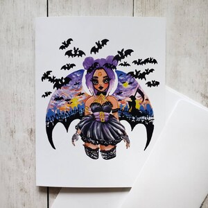 Baturday - Tarjeta de felicitación en blanco plegada de 4.25 x 5.5 pulgadas de Drawlloween 2022