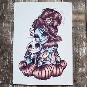 Mama Sally - 5x7 lub 8 x 10 cali Drawlloween/Halloween 2020 Tematyczny wydruk artystyczny inspirowany Sally i Jackiem Skellingtonem