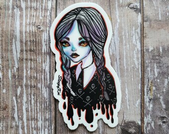 Ghoulfriend - 3 Inch Weatherproof Vinyl Sticker  / Decal from Drawlloween 2023 - Ghoul prompt inspired by Wednesday Addams