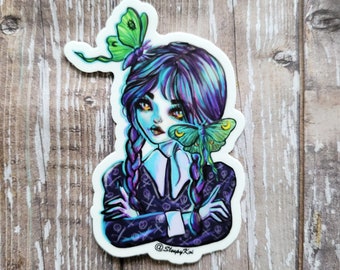 Goth Moth - 3 Inch Weatherproof Vinyl Sticker  / Decal from Drawlloween 2023 - goth moth prompt inspired by Wednesday Addams