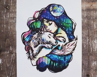 Wolf - 5x7 or 8x10 Inch Drawlloween / Halloween 2020 Themed Art Print