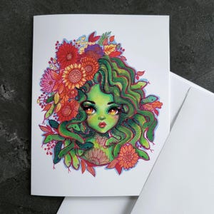 Botanical Beast (Medusa) - Biglietto di auguri vuoto piegato da 4,25 x 5,5 pollici di Drawlloween 2024