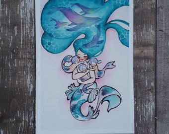 Mama of the Sea - 5x7 Inch Mermay 2018, Mermaid, Whale and Motherhood themed Art Print