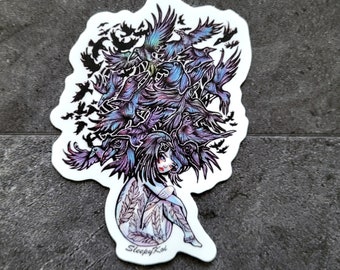 Crow (Ink Style) - 3 Inch Weatherproof Vinyl Sticker  / Decal from Drawlloween 2023 - Crow prompt