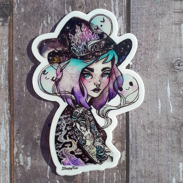 Ghost Lover Witch (Drawlloween /Inktober 2018) - 3 Inch Halloween Themed Die Cut Weatherproof Vinyl Sticker /Decal for Planners Laptops