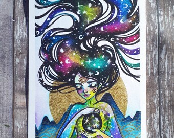 The Universe Inside - 5x7 Inch Full Moon Inspired Art Print