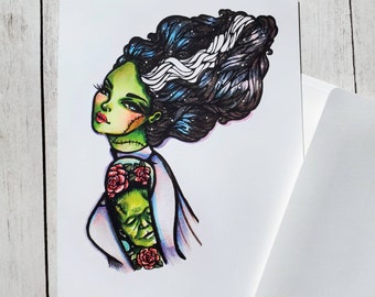 Bride of Frankenstein - 4.24 x 5.5 Inch Blank Folded Greeting Card