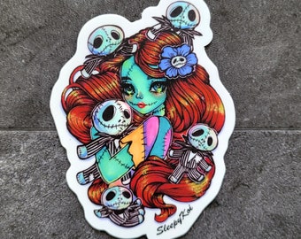 Sally (Jack Doll Collector) - 3 Inch Weatherproof Vinyl Sticker  / Decal from Drawlloween 2023 - Spooky Scary Skeleton prompt