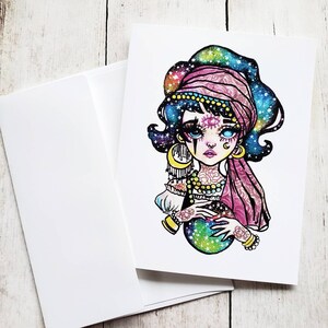 Voyant - Carte de vœux vierge pliée de 4,25 x 5,5 pouces de Drawlloween 2021 (Fortune Teller / Night Circus)