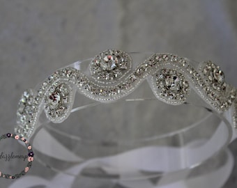 Diadema de diamantes de imitación para niña de las flores: accesorio para el cabello de novia plateado