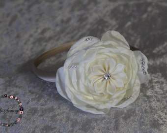 Rhinestone Flower Girl Headband: Ivory Bridal Hairpiece