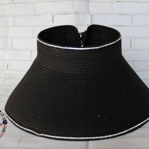 Black Rhinestone Hat - Open Top Hat - Woven Straw Hat - Bling Hat - Vacation Hat - Traveling Hat - Vintage Style Hat - Bachelorette Hat