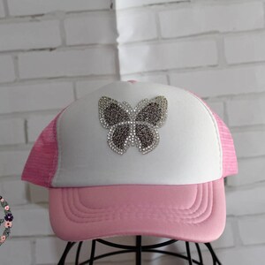 Custom Rhinestone Trucker Hat - Kids Letter Hat - Pink Rhinestone Hat - Crystal Butterfly Hat - Bling Hat - Monogram Hat - Personalized Hat