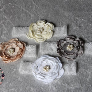 Flor perla diadema - diadema de encaje - flor chica banda - diadema elástica - peluquería nupcial - accesorio de pelo - banda de bautizo