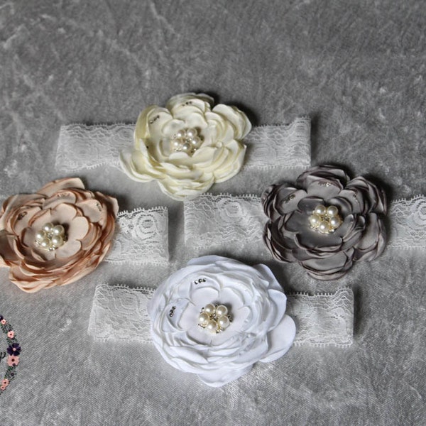 Flower Pearl Headband - Lace Headband - Flower Girl Band - Elastic Headband - Bridal Hairpiece - Hair Accessory - Christening Band