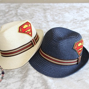 Super Hero Fedora - Blue Fedora - Summer Hat - Boys Straw Hat - Ivory Boys Hat - Beach Hat - Child Fedora - Ring Bearer Fedora - Boys Cap