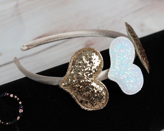 Heart Headpiece - Flower Girl Gift  - Sequin Heart Headband - Hard Headband - Sparkly Headband - Baby Heart Headband - Baby Girl Headband