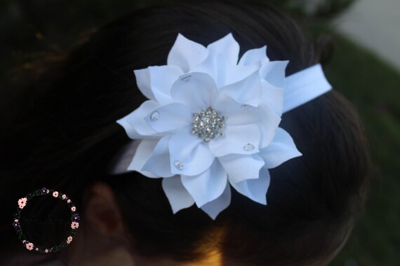 White Flower Rhinestone Headband: Christening, Flower Girl  display picture 3
